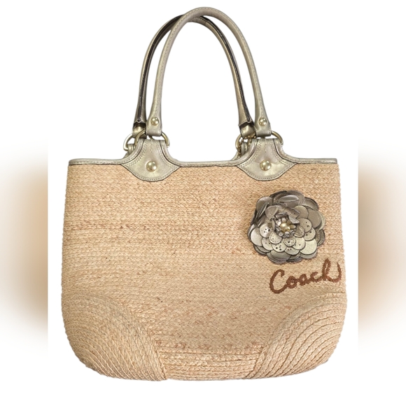 Coach Tan Women's Bag with Floral Accent - Picture 1 of 8